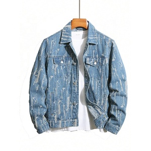 Chaqueta Bomber Vaquera Vintage para Hombre, Nueva Colección, Invierno, Azul, Negro, Rojo, con Rayas Laterales, Desgastada, Sólida - Product Image 1
