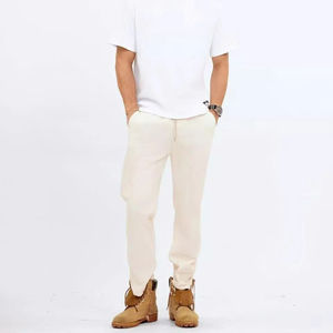 Pantalones holgados para hombre, tela caqui de algodón, pantalones unisex de pierna ancha, cintura elástica, estilo coreano - Product Image 2