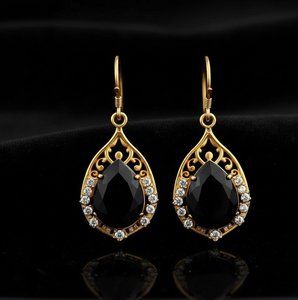 ต่างหูทรงลูกแพร์ 10 กรัม แบล็ค โอนิกซ์ |   โอникซ์ดำทรงลูกแพร์ 10x14 มม. |   การตกของวัตถุขนาด 4.5 นิ้ว |   เครื่องประดับเงินแท้ 925 ชุบทอง 18K คุณภาพดี - Product Image 4