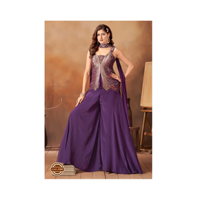 Top mariage ethnique Banarasi soie Sharara robe mode robe indienne pour les femmes costumes ethniques kurti ensemble - Product Image 1