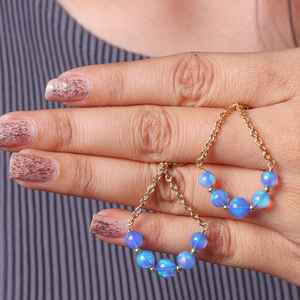 Boucles d'oreilles pendantes en opale bleue feu pour femmes, pierre précieuse en opale feu, fabrication artisanale, argent sterling 925 plaqué or 14 carats, cadeau - Product Image 5