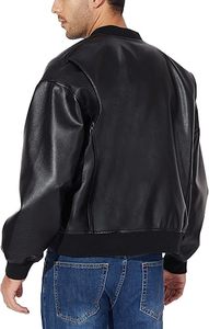 Vestes en similicuir pour hommes: manteau de motard bombardier coupe ajustée avec revers, fermeture éclair asymétrique et ceinture pour un look robuste - Product Image 6