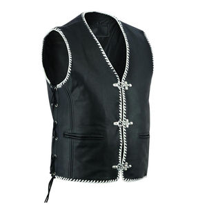 Chaleco de Motociclista con Cordones Laterales, Cuero Genuino y Gamuza, Chaleco de Moto sin Cuello Transpirable para Verano - Product Image 4