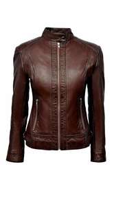 2024 chaquetas de cuero genuino 100% de alta calidad para mujer, servicio OEM personalizado, cuello levantado, cremallera de invierno, procesamiento terminado - Product Image 6