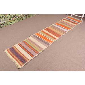 2.2x9.8 ft Vintage Turkish <b>Rug</b>, <b>Runner</b> <b>Rug</b>, Orange Purple Patchwork Wool <b>Rug</b> - Product Image 2