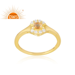 แหวนพลอย925ชุบทอง18K จากธรรมชาติ CZ & ซิทรีนเครื่องประดับแบบละเอียด - Product Image 1