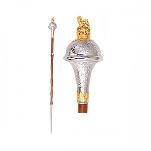 Drum Major Mace Relieve Lion Crown Head Malacca Cane - Product Image 1