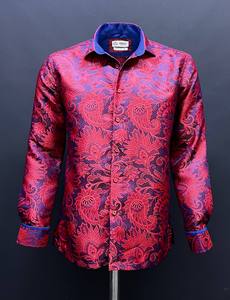 Chemise décontractée de luxe pour homme, bleu roi à carreaux, coupe ajustée, manches longues, boutonnée, en tissu satiné premium 100% coton, style printanier affirmé - Product Image 4