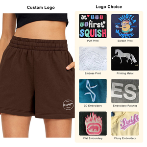 Pantalones Cortos Deportivos de Alta Calidad al por Mayor OEM, Pantalones Cortos Deportivos de Algodón Francés Personalizados con Bordado, Lisos, Casuales, para Mujer - Product Image 2