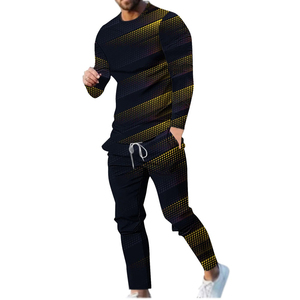 Ensemble de vêtements décontractés 2 pièces grande taille pour homme, survêtements d'hiver respirants à manches longues et à col rond avec impression par sublimation - Product Image 1