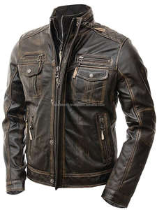 Veste en cuir pour hommes style vintage personnalisé mode marron élégant motard veste en cuir véritable - Product Image 4