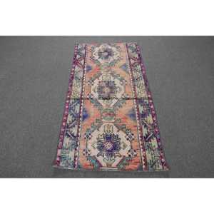 Vintage Turkish Rug, 2.6x5.3 ft Rug, <b>Red</b> Striped <b>Wool</b> Rug - Product Image 1