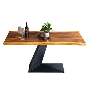 Industrial-Style <b>Extendable</b> Acacia <b>Wood</b> <b>Dining</b> <b>Table</b> with Powder-Coated Iron Legs-160x80cm - Product Image 1
