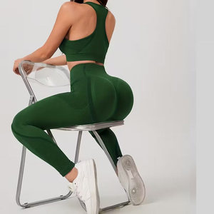 ชุดโยคะสำหรับผู้หญิง2ชิ้นผ้าสแปนเด็กซ์/ ไนลอนระบายอากาศได้ดีสินค้ามาใหม่ปรับได้สีพื้น - Product Image 3