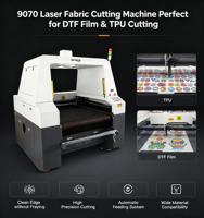 Machine de découpe de film DTF 9070 directe usine, découpeuse laser CO2 automatique continue pour film de transfert thermique et découpe d'étiquettes brodées