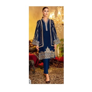 Traje Tradicional Indio, Traje de Terciopelo Pakistaní, Moderno Traje Salwar para Bodas y Eventos al Aire Libre, de la India - Product Image 1