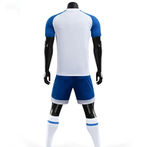 Ensemble d'uniformes de football personnalisés pour hommes, blanc et bleu, en polyester respirant, maillot et short, impression par sublimation, tenue d'équipe pour adultes, service OEM - Product Image 2