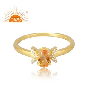 Latest Selling <b>925</b> Sterling <b>Silver</b> 18K Gold Plated Natural Citrine & Cz Gemstone <b>Ring</b> Demi Fine Jewelry for Women Gift for Her - Product Image 2