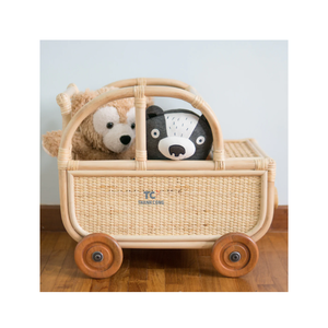 Novedades Venta al por mayor Carrito de juguete de ratán Estructura de ratán tejida Juguetes para niños Forma de cesta con tapa Doble - Product Image 2