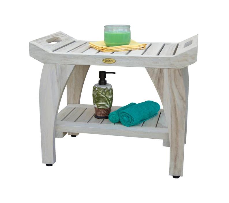 Белая душевая скамейка с полкой из древесины тика, 24 дюйма