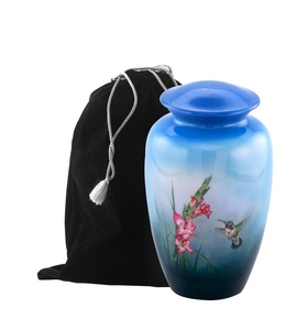 Urna de cremación pintada estética de colibrí, urna de Metal asequible, pintada a mano, sólida para cenizas, urna de cremación para adultos, tamaño personalizado - Product Image 1