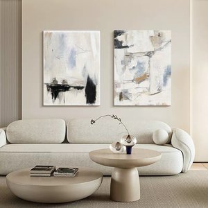 Set moderno di arte della parete di tela astratta Painted a mano coppie di piume eleganti decorazioni da parete - Product Image 6