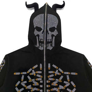 Sweats à capuche strass personnalisés 100% coton couleur pure uni fermeture éclair hiver unisexe strass Gym polaire Hoodies - Product Image 2