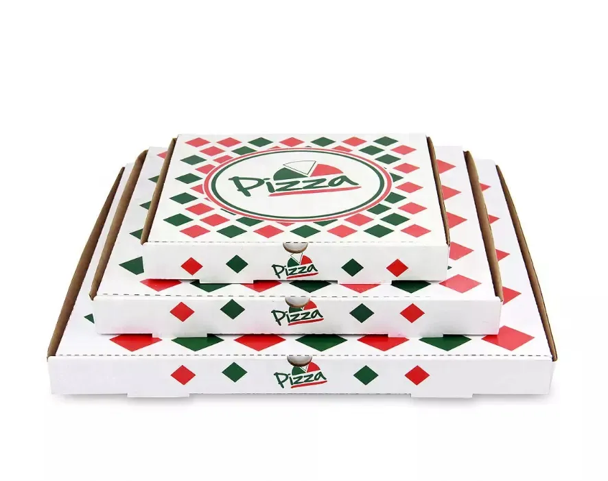 Оптовая продажа, белые бумажные коробки трех цветов на коробке для пиццы с индивидуальным размером 2024 хорошего качества, Новое поступление, коробка для пиццы