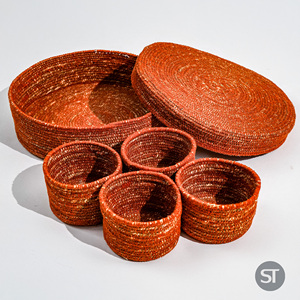 Seagrass Cover Basket with Braided Round Bowl Set Spice Storage Use - Product Image 3