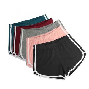 Shorts Deportivos de Algodón 100% con Costuras en Contraste de Color Sólido para Mujer, Cintura Alta Elástica, Secado Rápido, Transpirables, con Franja Lateral - Product Image 1