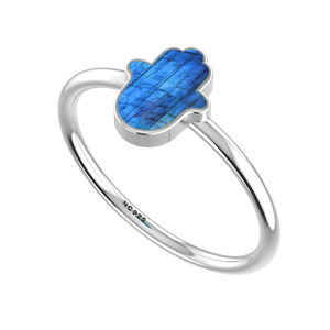 Anillo apilable de Plata de Ley 925, ajuste de bisel, piedra preciosa labradorita, forma de Ahimsa, rebanada, moda, moda, boda Unisex - Product Image 3