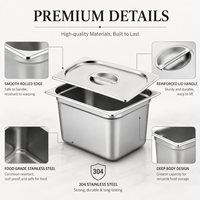 Ensemble de plateaux de buffet de style européen en acier inoxydable, bacs Gastronorme multi-tailles GN 1/6 200 mm, contenants alimentaires pour restaurant