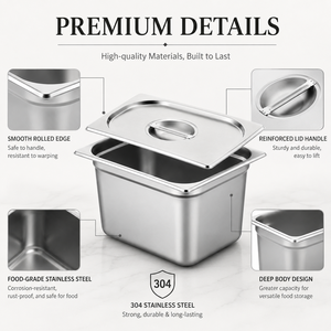 Set di Vassoi per Buffet Stile Europeo in Acciaio Inox, Contenitori Geostronome Multi-Misura <span class=keywords><strong>GN</strong></span> <span class=keywords><strong>1</strong></span>/6 200 mm per Ristoranti - Product Image 2