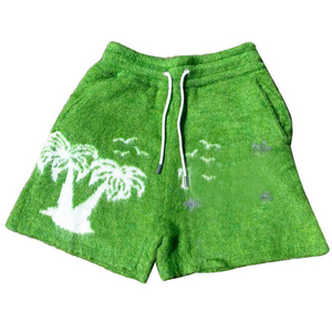 Pantalones cortos de mohair de alta calidad con logotipo personalizado OEM, prendas de punto de gran tamaño Unisex por debajo de la rodilla, pantalones cortos de mohair para correr de punto con serigrafía difusa - Product Image 3