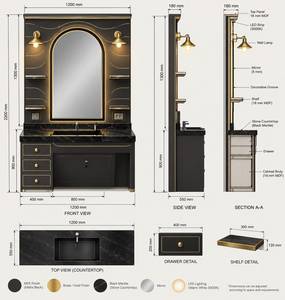 Ensemble de fauteuil de barbier avec miroir, table, siège en cuir, pompe hydraulique, hauteur réglable, design industriel, salon commercial, salon de coiffure - Product Image 2