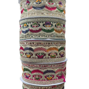 Wholesale 1 Piece Indian Sabyasachi Embroidery Sequance Lace <b>Trim</b> Border 100% Polyester Eco-Friendly Vintage Style Business - Product Image 1