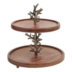 Soporte decorativo para servir pasteles de mesa elegante de 2 niveles con mango de diseño de hoja soporte para servir postres para accesorios de artículos de Hotel - Product Image 6
