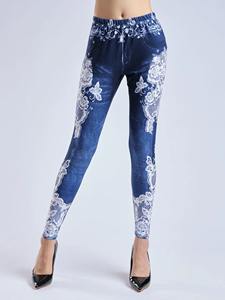 Nouveaux leggings pour femmes avec imprimé en dentelle Sexy haute élasticité confortable et décontracté Denim inspiré pantalon taille haute - Product Image 6