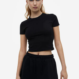 Vente en gros de sweatshirt de couleur unie en coton à la mode d'été personnalisé style athlétique haut logo ceinture bouton sexy court décontracté - Product Image 2