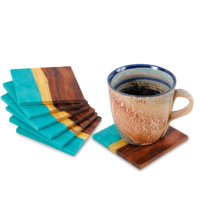 Dessous de verre en résine époxy et bois Dessous de verre au design unique de rivière pour cuisine Cadeau d'anniversaire à la maison utilisé - Product Image 1