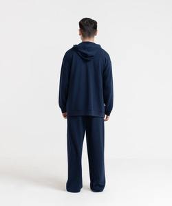 Sweat à capuche zippé bleu uni pour homme, design personnalisé, impression sérigraphique, 100% coton, tissu French Terry. - Product Image 4