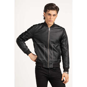 Vestes décontractées vintage en polyester enduit pour hommes, col montant, fermeture éclair, coupe régulière, automne-printemps MN-JKT-WS24-047 - Product Image 1