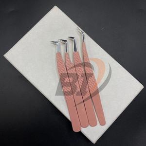 Pince à épiler professionnelle d'extension de cils testée à la main en acier inoxydable enduit de poudre de pêche marque privée durable et personnalisée - Product Image 3