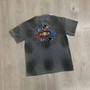Men's Gray Short Sleeve T-Shirt With Eye And <b>Cable</b> Print Back Design Casual O-Neck Regular Fit 100% Cotton Jersey Screen Printed - Product Image 1