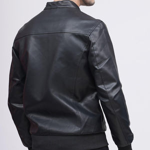 Veste en cuir noir personnalisable en gros, manches longues, 100% haute qualité, coupe ajustée, sans manches, décontractée, veste d'hiver, devant - Product Image 4