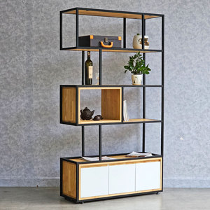KTB68155 Standing Type Decorative Shelf with Drawers 100x35x180cm Rubber Wood and Iron Frame for Living Room - Product Image 2