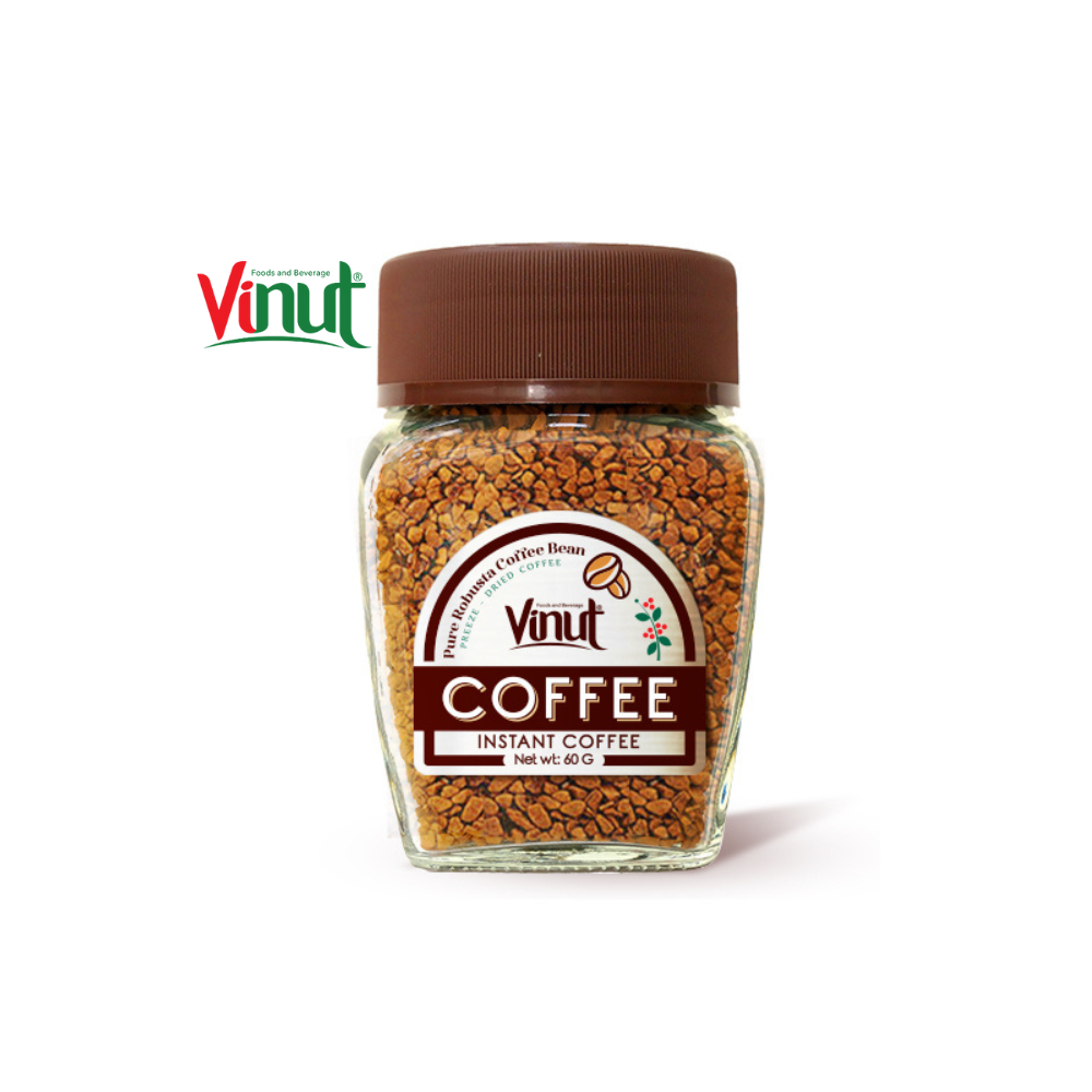 Кофе Robusta 60 г 2,12 унций сублимированный растворимый кофе VINUT 12 банок в коробке стеклянная банка OEM Private Label Vietnam