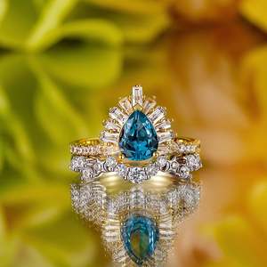 Jeulia Luna Astra Sunrise Two-Tone Pear <b>Ring</b> Set for Anniversary - Product Image 6