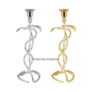 Metal de calidad superior hecho diseñador único Color plata acabado brillante pulido conjunto de 2 portavelas en precio impresionante - Product Image 5