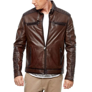 Haute qualité 100% veste en cuir véritable pour hommes nouveau Style Streetwear couleur unie toile tissu normes de fabrication élevées - Product Image 1